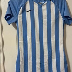Nike Sky Blue and White Striped Athletic Shirt